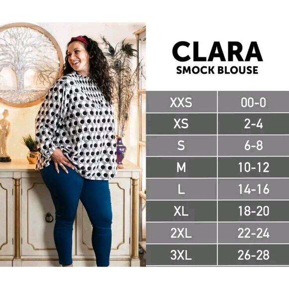 Lularoe Clara Smock Blouse Sz 3XL Orange Black Animal Print Keyhole Back Stretch - Picture 10 of 11